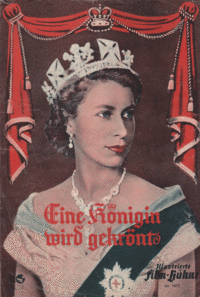Anlässlich der Krönung Elizabeths der II. wurde 1953 auch ein dokumentarischer Kinofilm hergestellt, zu dem dieses Programmheft erstellt wurde, Quelle: Die Abbildung der Titelseite der "Illustrierten Film-Bühne" erfolgt mit freundlicher Genehmigung des